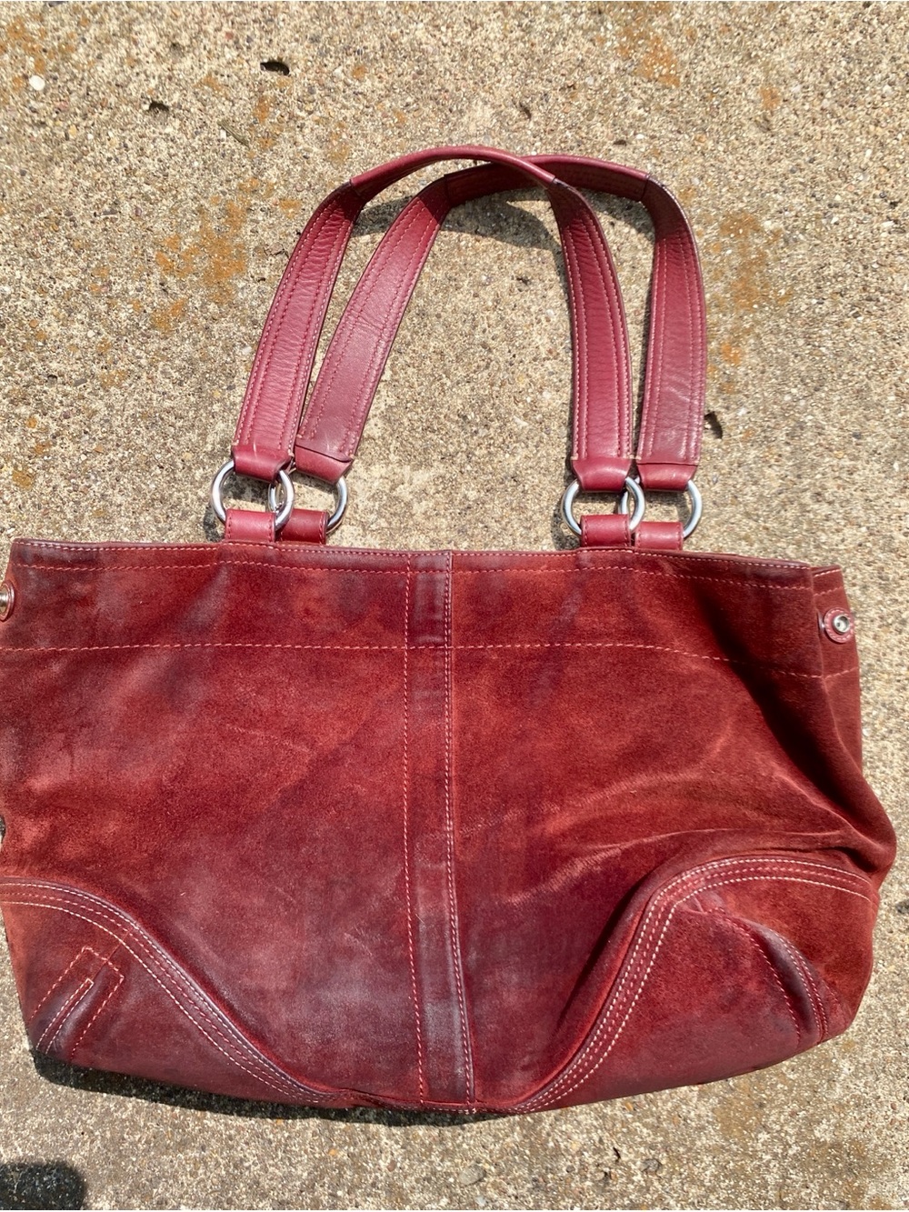 Coach Wine Burgundy Suede Tote with Matching (non Coach) Wallet & cleaning brush - Picture 4 of 5